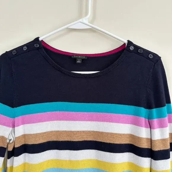 Talbots Striped Sweater Womens SMALL Multicolor Pullover Preppy Office Twee - Picture 3 of 10